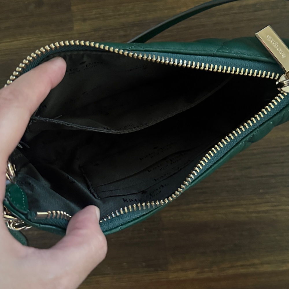 Kate Spade Carey Green Smooth Quilted Leather Zip Top Crossbody Bag NWOT - Picture 5 of 13